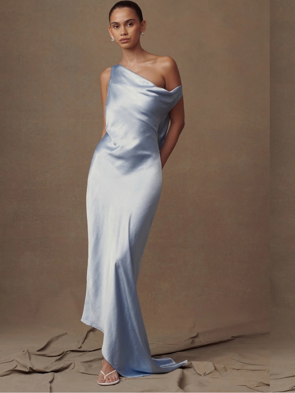 Meshki - Yvette Slip Maxi Dress With Asymmetrical Hem - Cornflower Blue